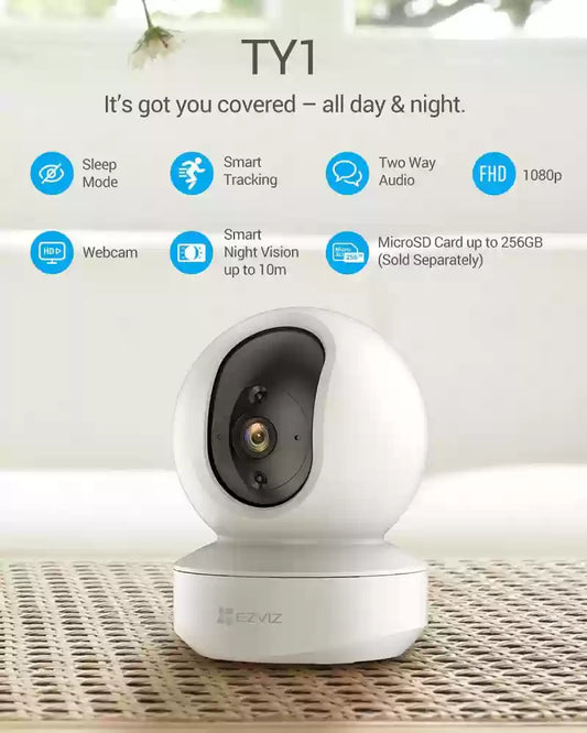 EZVIZ Security Camera Indoor WiFi 1080P, Baby Pet Monitor with Motion Detection, Smart Tracking, Smart Night Vision, Wireless, 2-Way Audio, Compatible with Alexa(TY1) White
