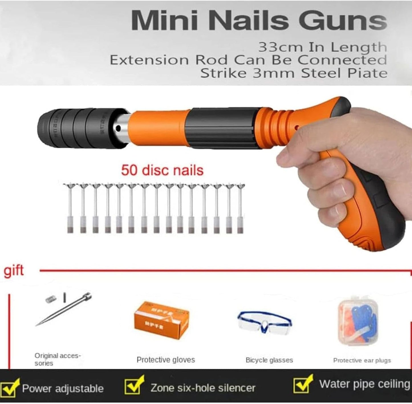Hand Powered Nail Gun, 3-Gear Adjustable Power Brick Concrete Nail Gun, One-hand Operated Nailer for Steel Plates, Manual Nail Gun Tools with Case
