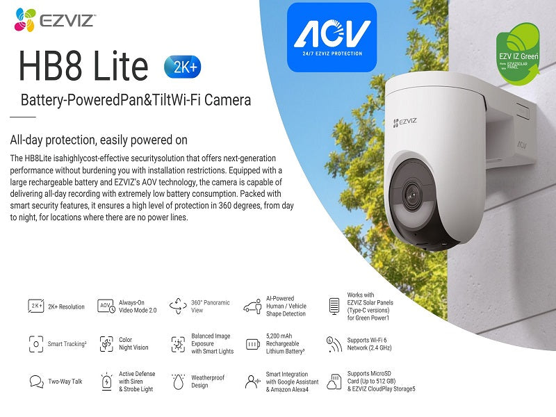 EZVIZ CS-HB8c/SP 4G & WiFi 6 Solar Camera 4MP Auto Tracking Color Night Vision Two-Way Audio