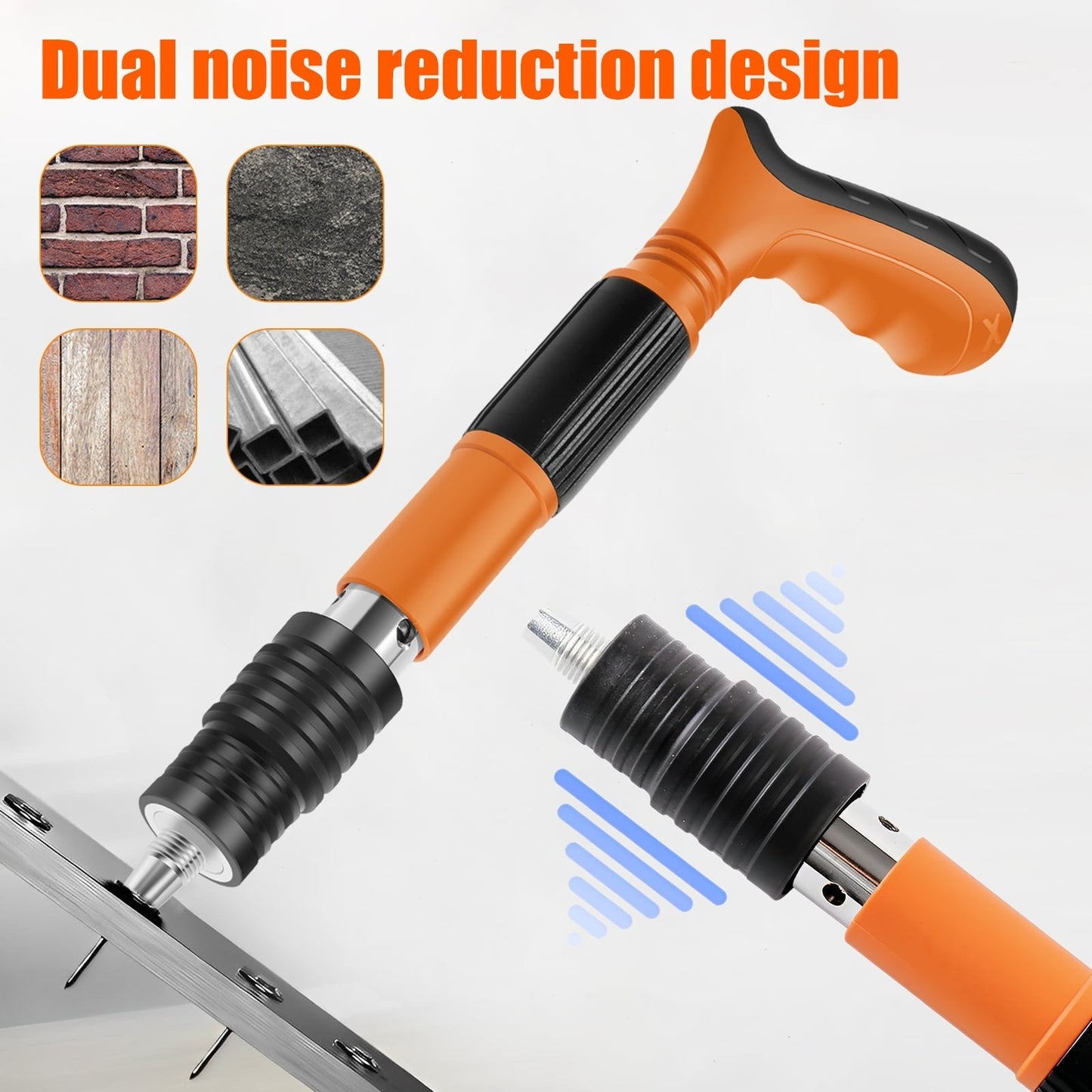 Hand Powered Nail Gun, 3-Gear Adjustable Power Brick Concrete Nail Gun, One-hand Operated Nailer for Steel Plates, Manual Nail Gun Tools with Case